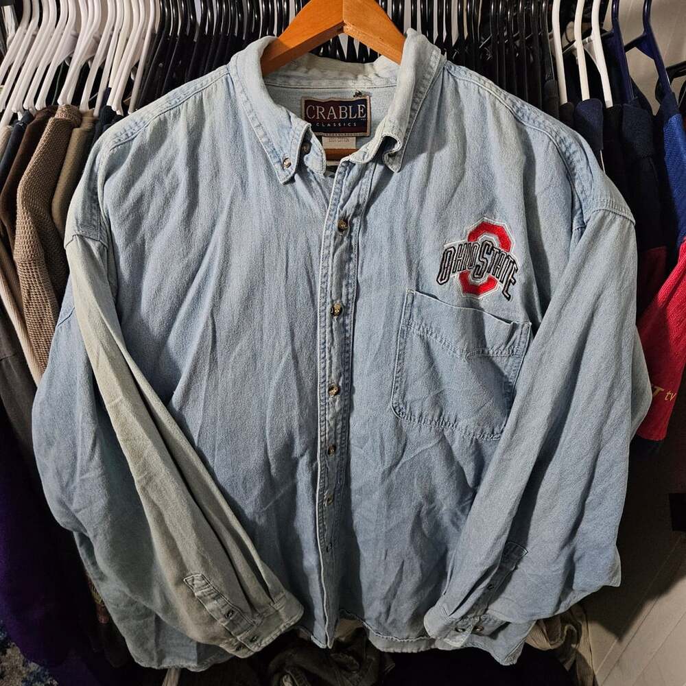 Ohio State Buckeyes Light Wash Chambray XXL Sun Faded Long Sleeve Shirt